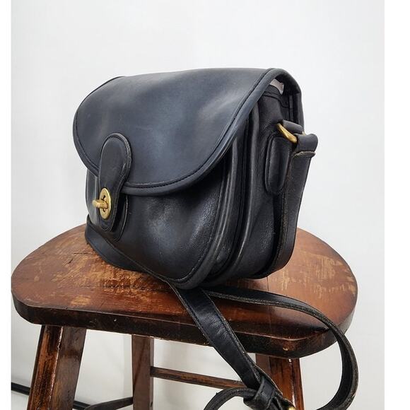 Vintage Coach Leather Twist Lock Black Classic Bag 9954 Prairie Bag - Picture 1 of 15